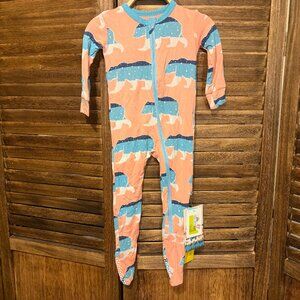 Kickee Pants Kids Long Sleeve Zipper Footie Pajama Blush Bear